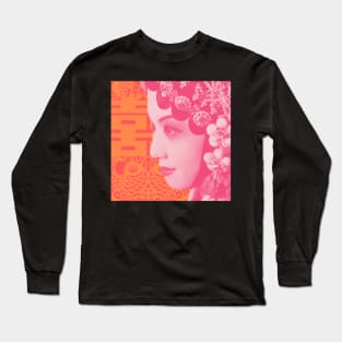 Chinese Opera Star Blush Pink with Orange Double Happiness Symbol- Hong Kong Retro Long Sleeve T-Shirt